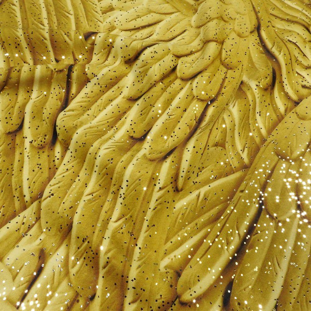 Angel Wings Gold & Gold Galaxy - Foiled Printed Stretch Fabric