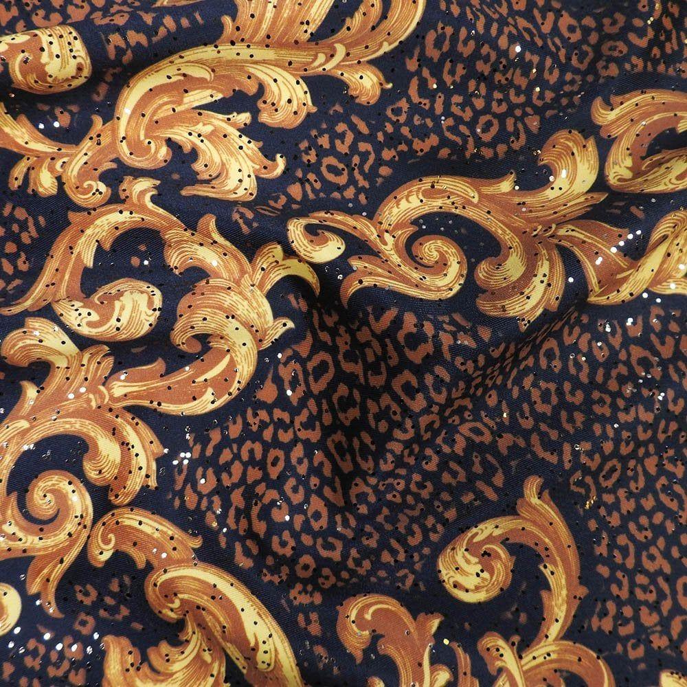 Ornate Gold & Bronze Galaxy - Foiled Printed Stretch Fabric