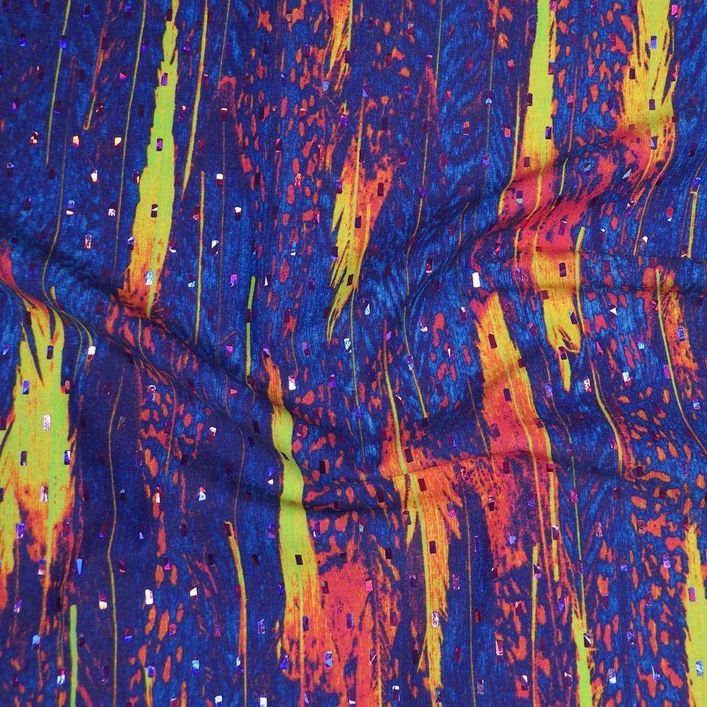 Quill Multi & Cerise Hologram Jewel - Foiled Printed Stretch Fabric