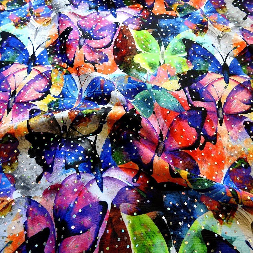 Contessa & Silver Hologram Twinkle - Foiled Printed Stretch Fabric