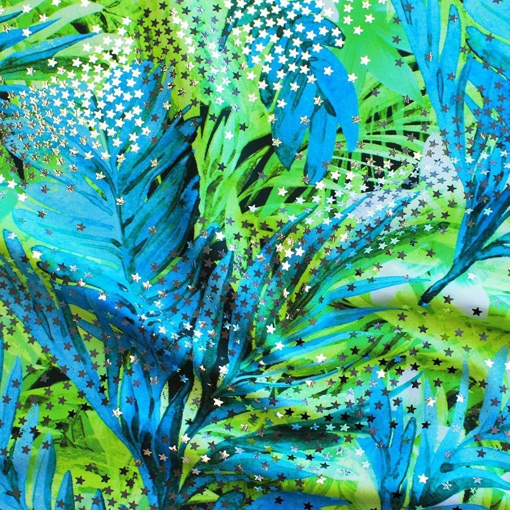 Guatemala Lime & Silver Astro - Foiled Printed Stretch Fabric
