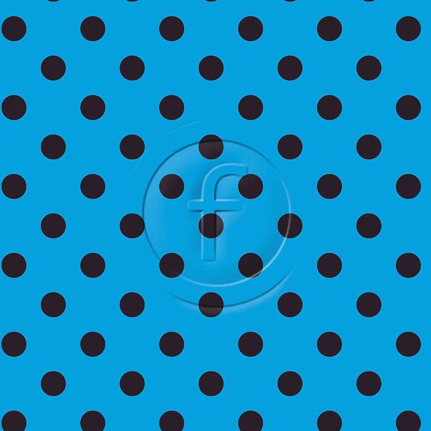 Polka Dot 20Mm Black On Turquoise, Spotted Printed Stretch Fabric