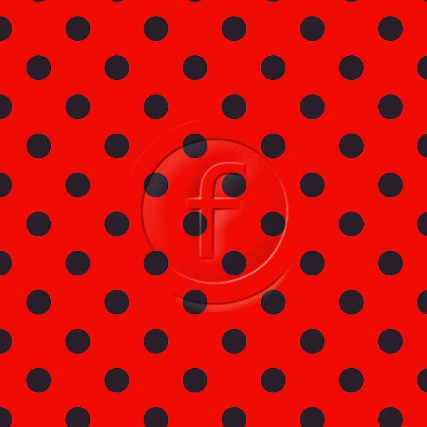 Polka Dot 20Mm Black On Red, Spotted Printed Stretch Fabric