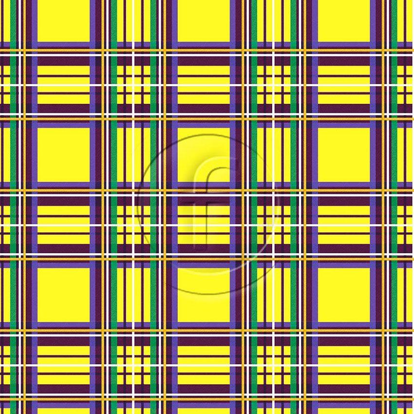 Tartan Fluorescent Yellow, Checked Printed Stretch Fabric