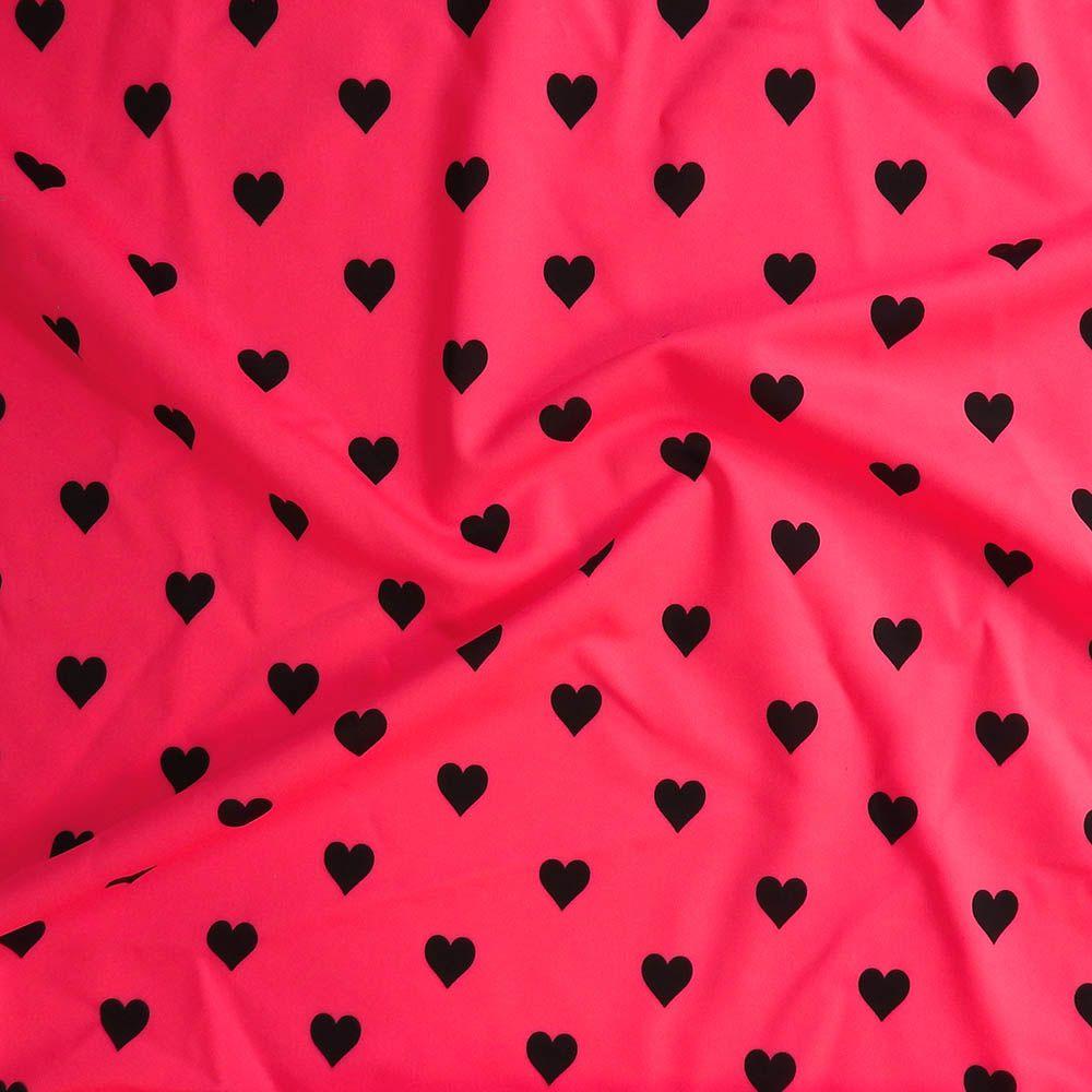 Valentine Fuscia Life Recycled Polyester, Hearts Printed Stretch Fabric: Pink