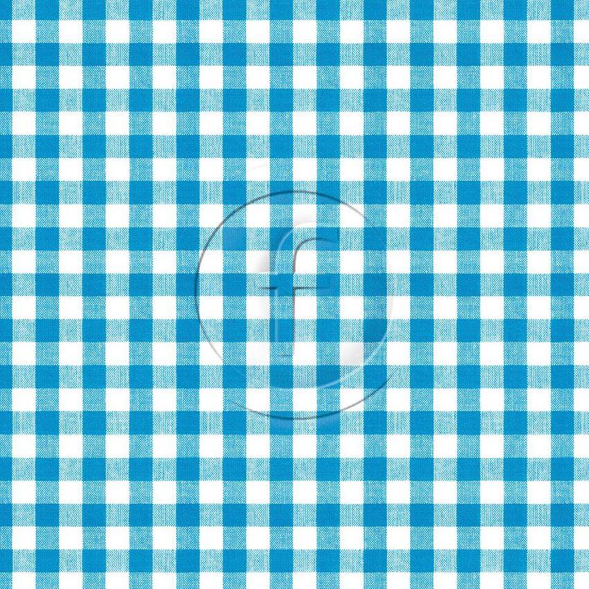 Gingham Turquoise, Checked, Geometric Printed Stretch Fabric: Blue/Pastel