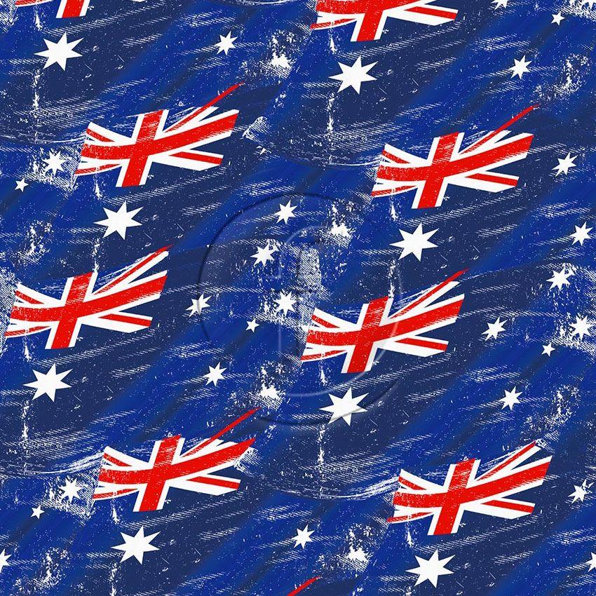 Team Australia, Flag Printed Stretch Fabric: Blue
