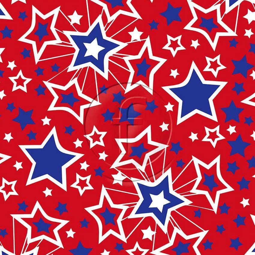 Mega Star Union Mix Red, Starred Printed Stretch Fabric