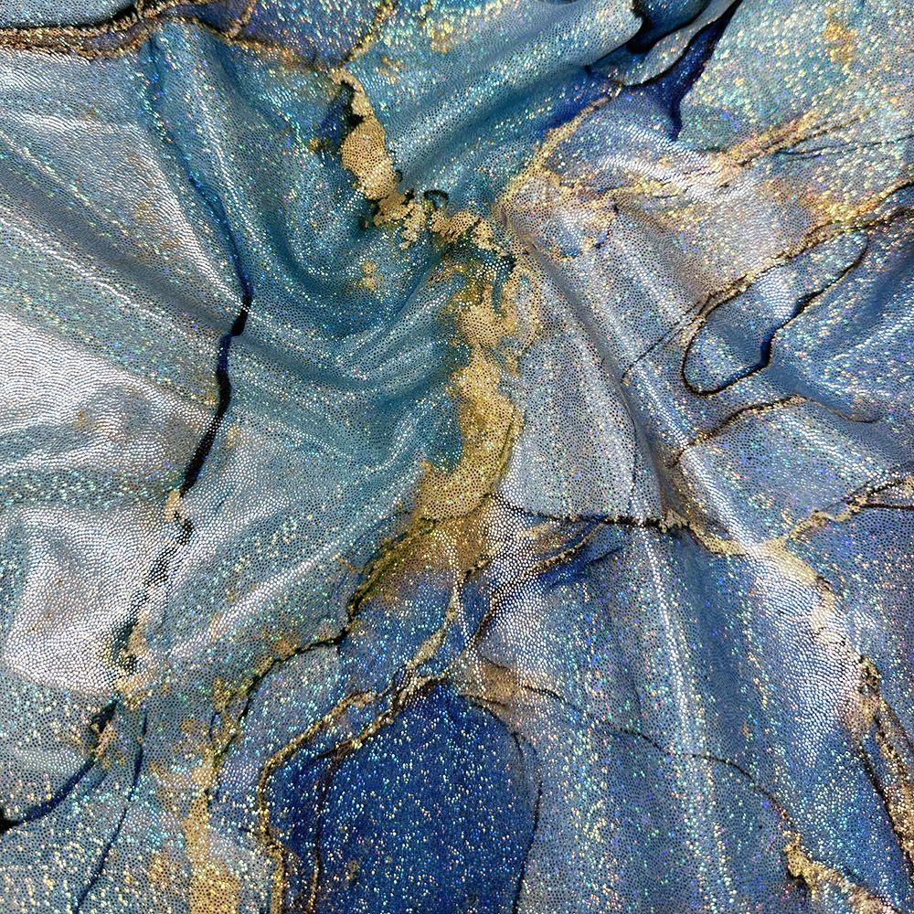 Ethereal Blue - Printed Hologram Foil Stretch Fabric