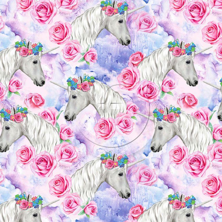 Enchanted, Floral, Animal Printed Stretch Fabric: Pastel/Pink/Purple