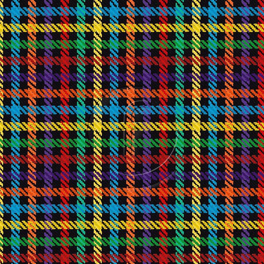 Tweed Check, Checked, Textured Printed Stretch Fabric: Multicolour