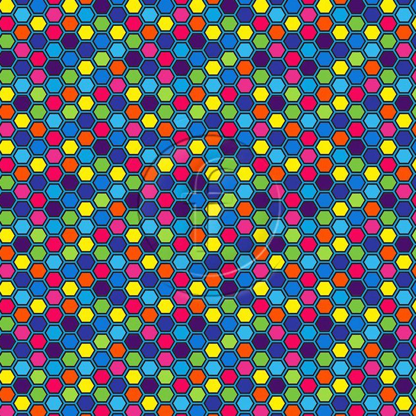 Hexagrid Multicolour, Rainbow, Geometric Scalable Stretch Fabric