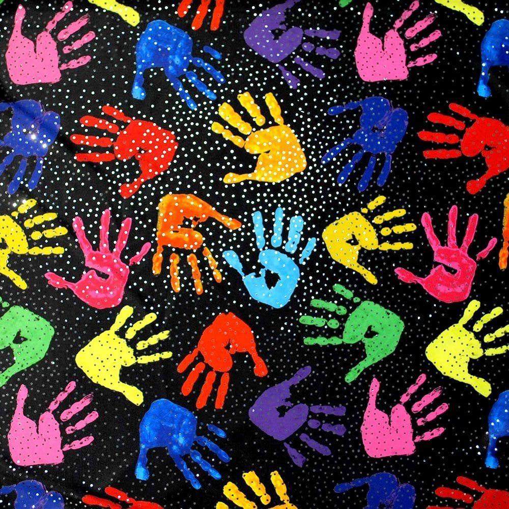 Hand Print Black Multicoloured & Silver Twinkle - Foiled Stretch Fabric