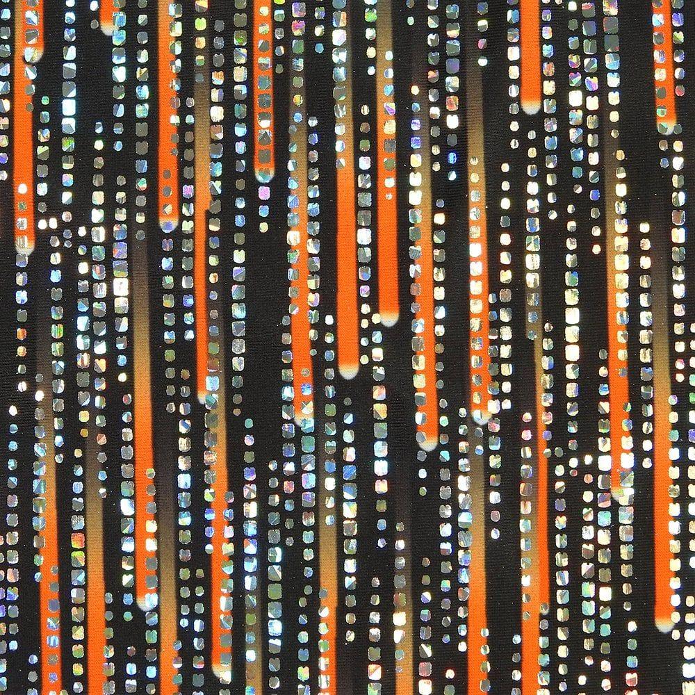 Cascade Flo Orange & Silver Hol Matrix - Foiled Printed Stretch Fabric