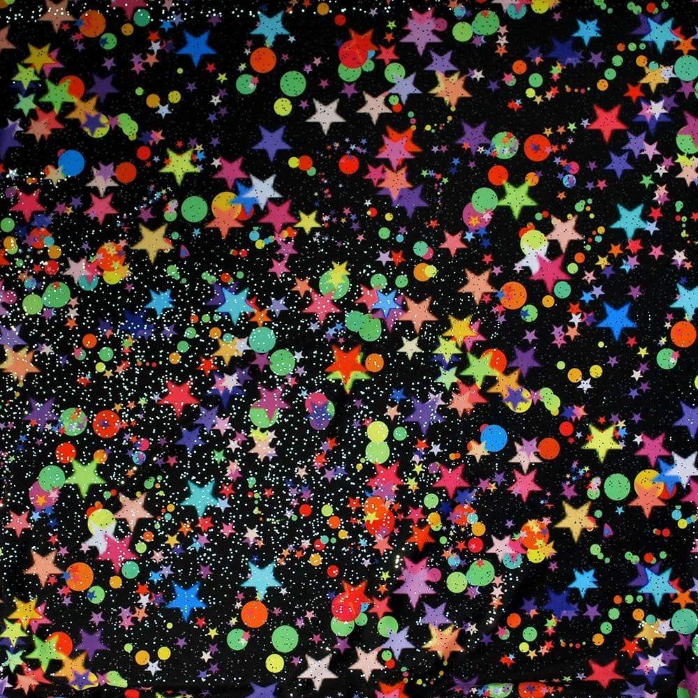 Multicoloured Star & Silver Galaxy - Foiled Stretch Fabric
