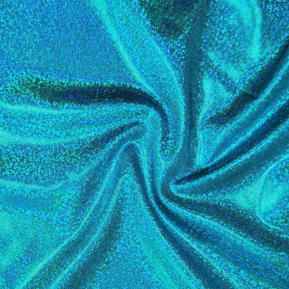 Turq Hologram Foil Effect Shine Stretch Fabric (Aqua/Turq)