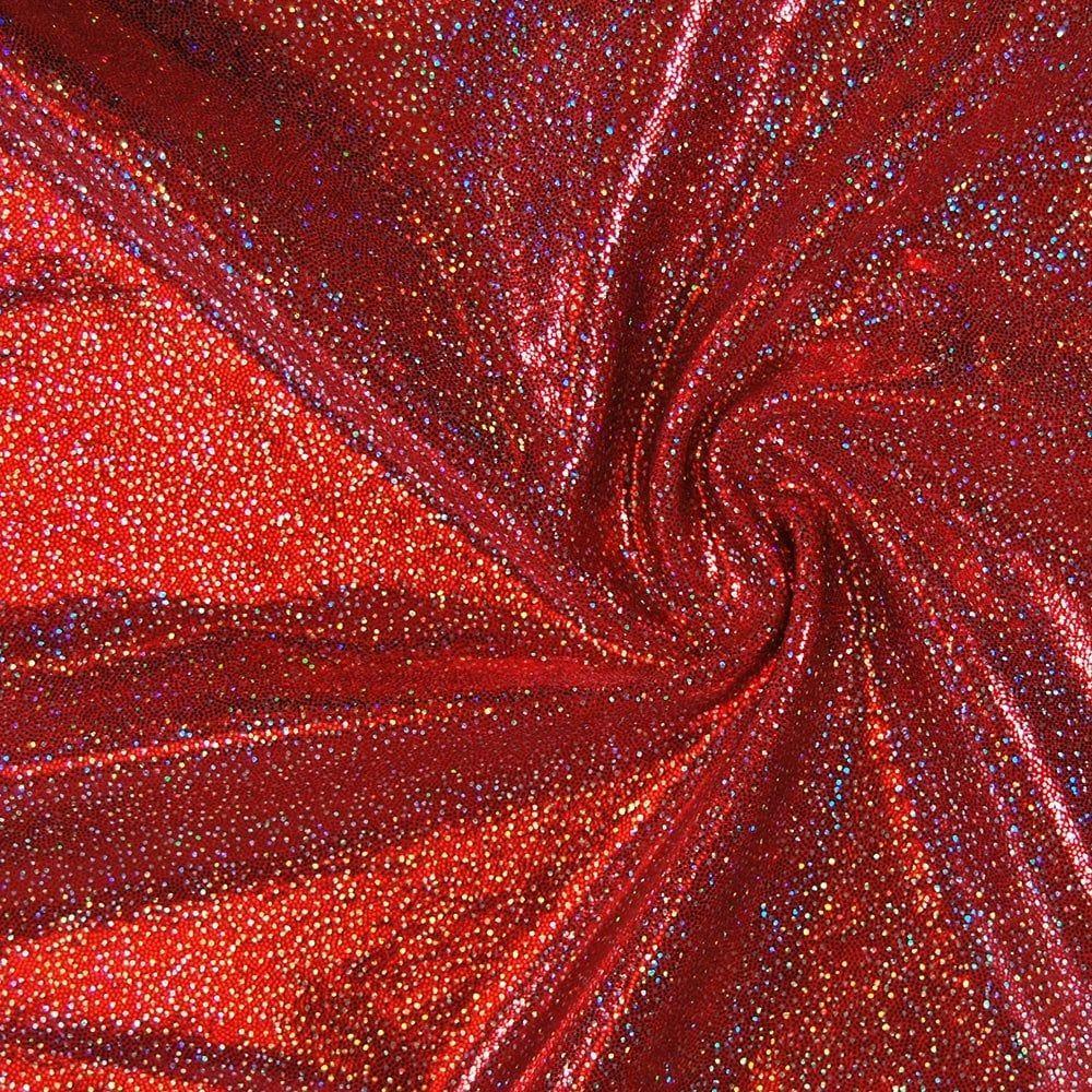 Cherry Red Cosmic Foiled Stretch Fabric
