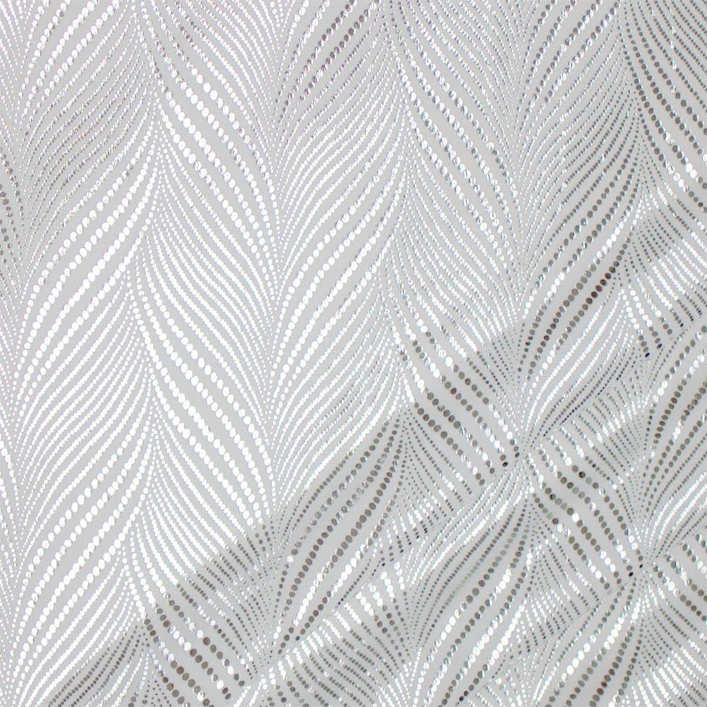 Silver Fanfare Foil On White Matt Nylon Stretch Lycra