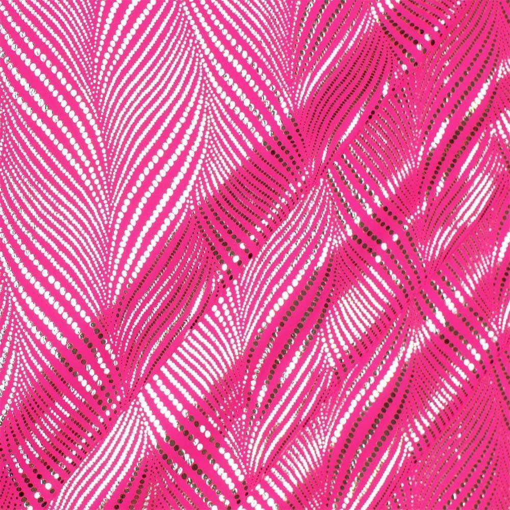 Silver Fanfare Foil On Flo Pink Matt Nylon Stretch Lycra