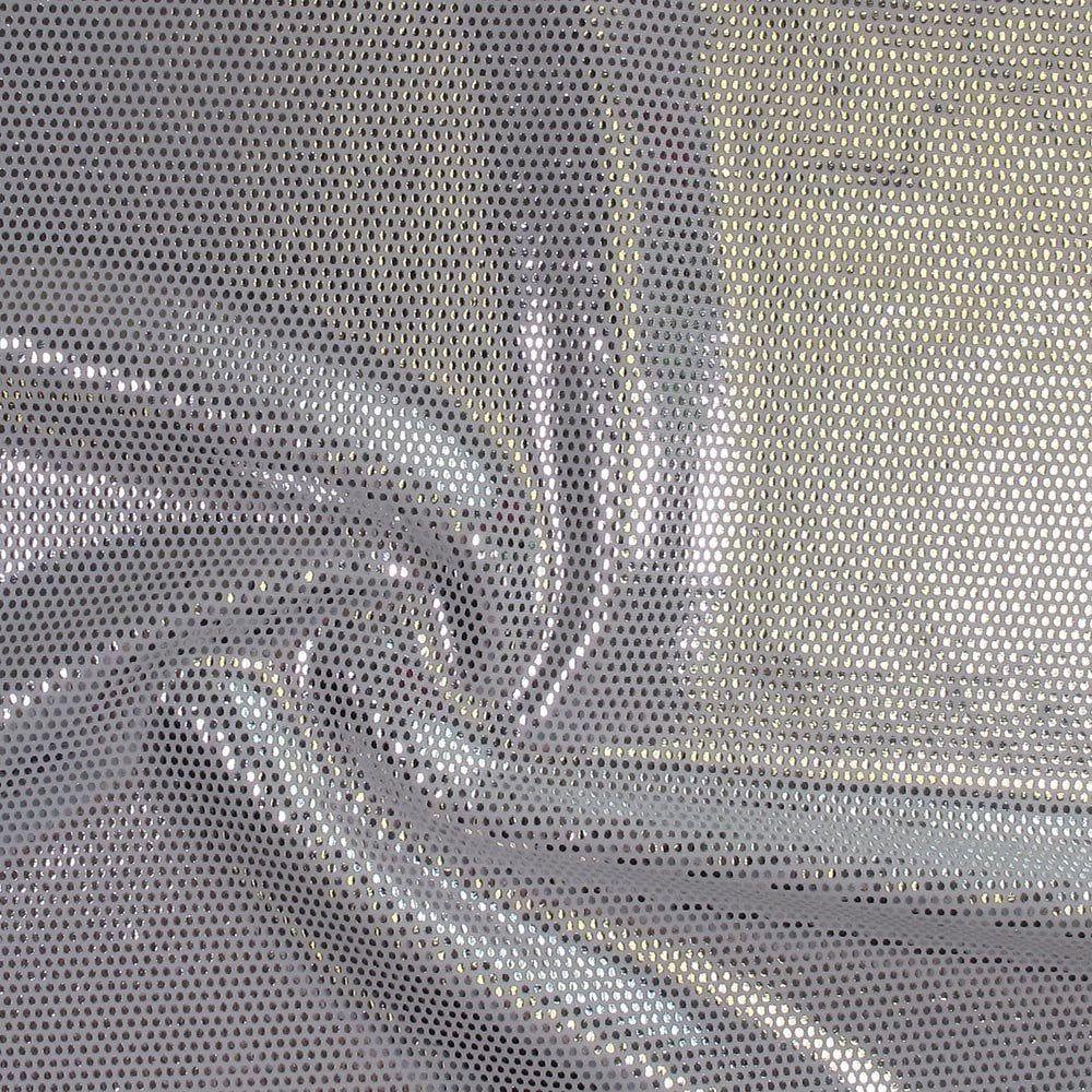 Mz 1014 Silver Zitto Foil On White Matt Nylon Stretch Lycra 