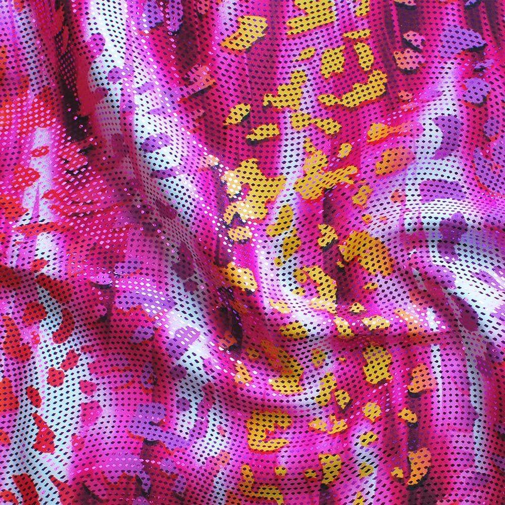 Water Leopard Pink & Cerise Swirl - Foiled Stretch Fabric