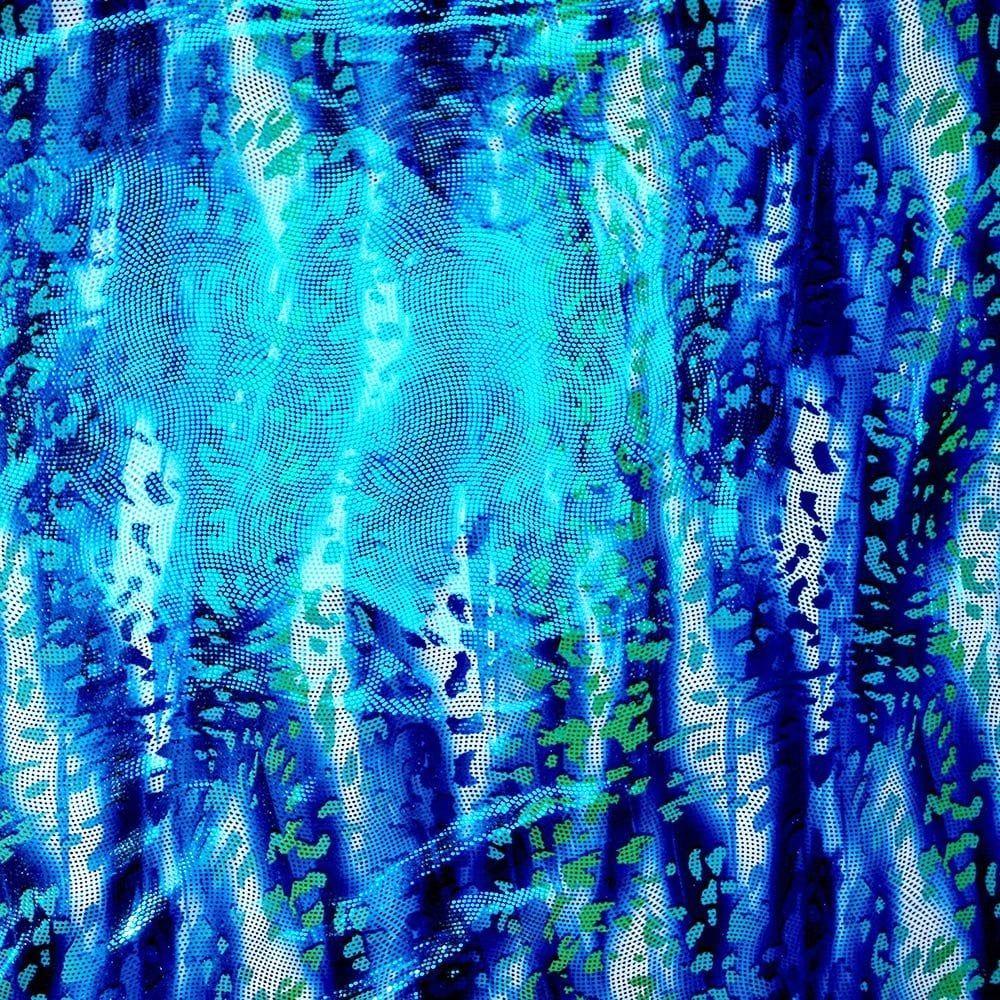Water Leopard Blue & Aqua Blue Swirl - Foiled Stretch Fabric
