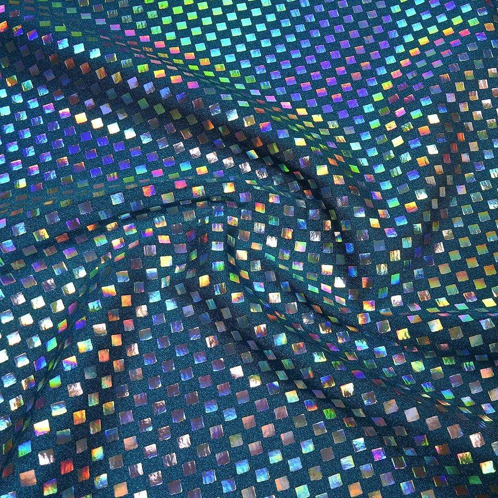 Silver Lazer Chequers Foil On Moontide Shiny Nylon Stretch Lycra
