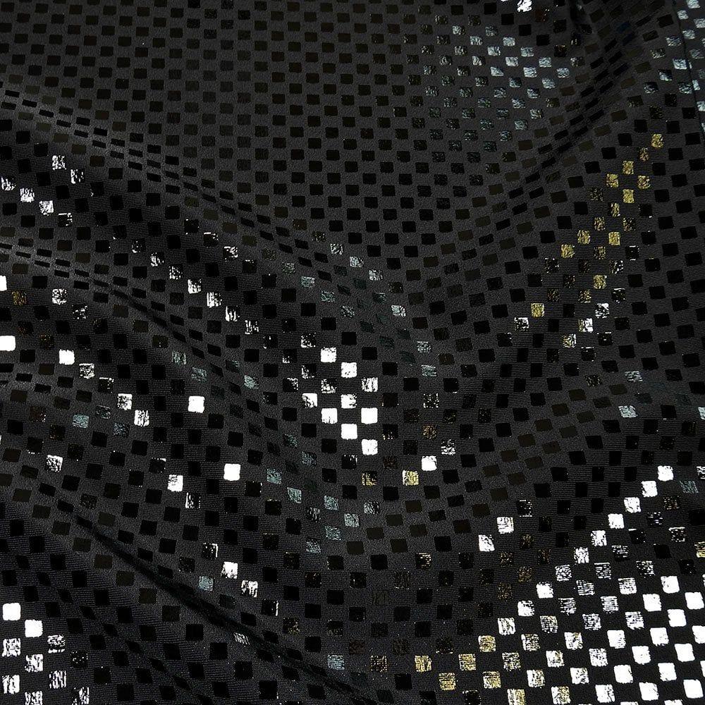 Black Chequers Foil On Black Matt Nylon Stretch Lycra