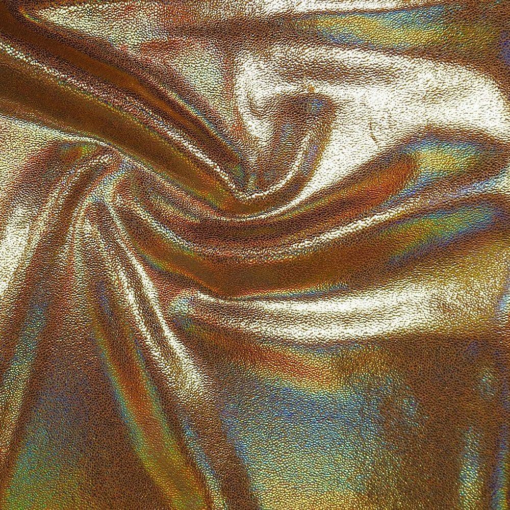 Gold Lazer Glaze Foil On Tan Matt Nylon Stretch Lycra