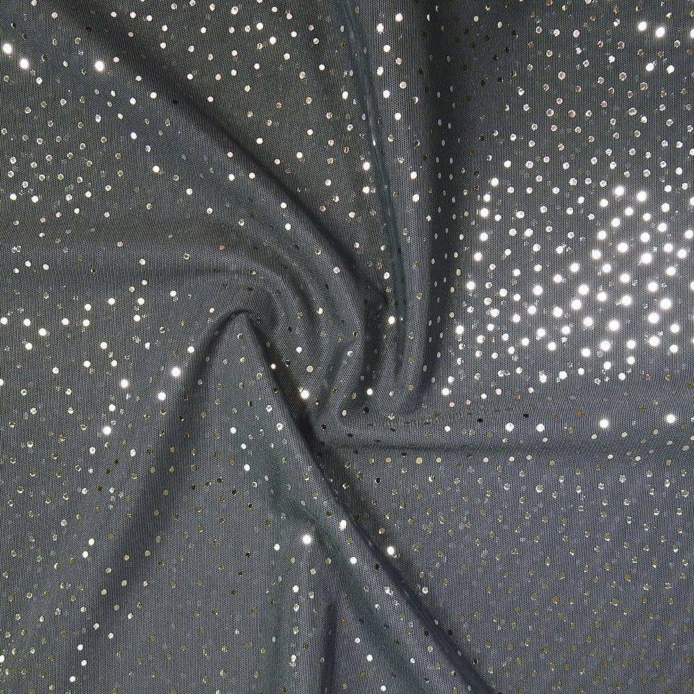 Silver Twinkle Foil On Alicante Stretch Fabric, Titanium