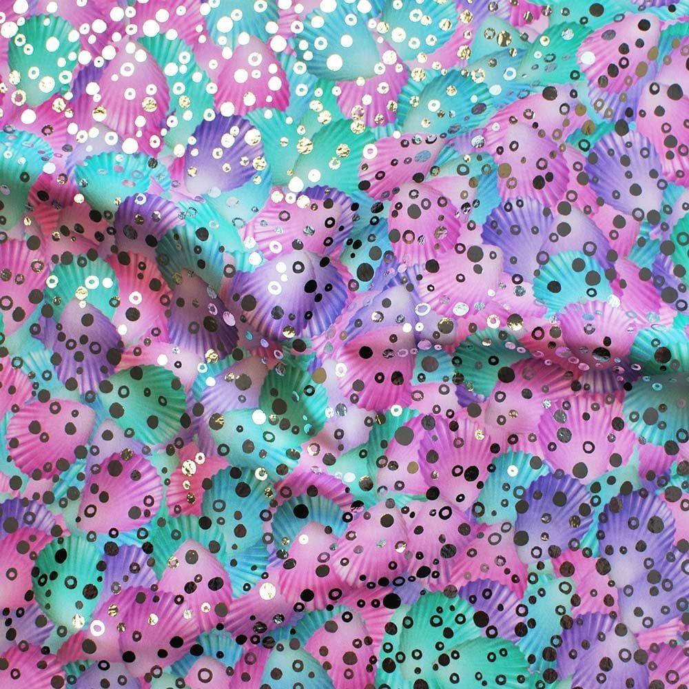 Seychelles Pink Green & Silver Bubbles - Foiled Printed Stretch Fabric