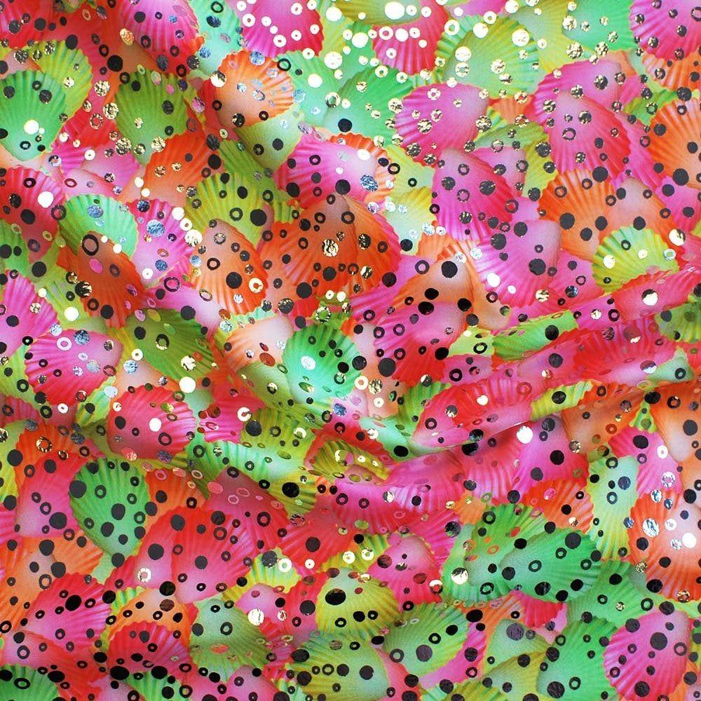 Seychelles Coral Pink & Silver Bubbles - Foiled Printed Stretch Fabric
