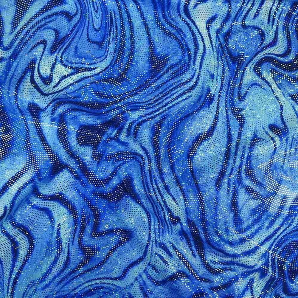 Avantgarde Blue & Aqua Hologram Swirl - Foiled Printed Stretch Fabric