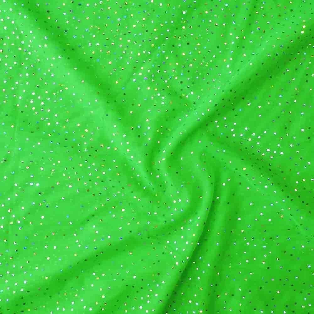 Silver Hologram Twinkle Foil On Alicante Stretch Net Acid Green