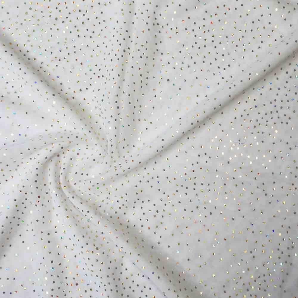 Gold Hologram Twinkle Foil On Alicante Stretch Net, White