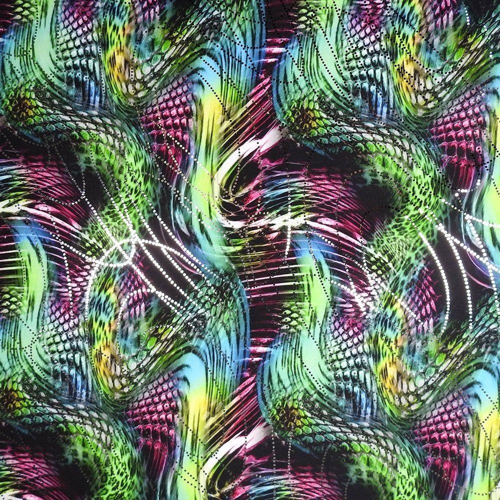 Adder Green Pink & Silver Spinner - Foiled Printed Stretch Fabric