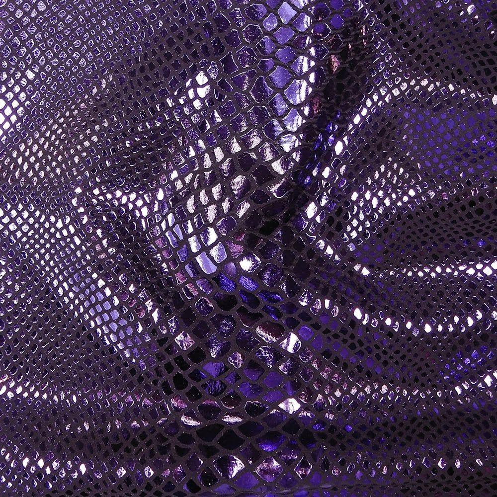 Purple Metallic Snake Foil On Black Life Recycled Stretch Nylon