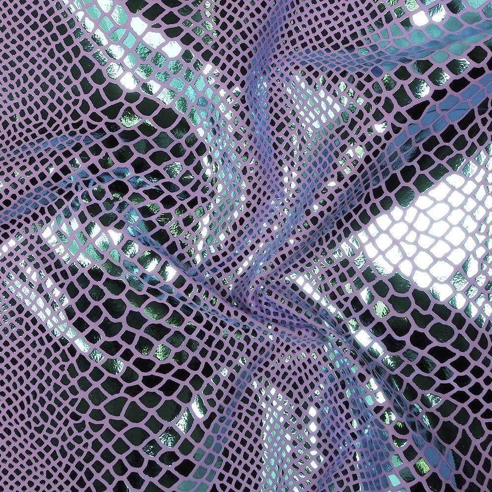 Aqua Metallic Snake Foil On Lavender Life Recycled Stretch Nylon