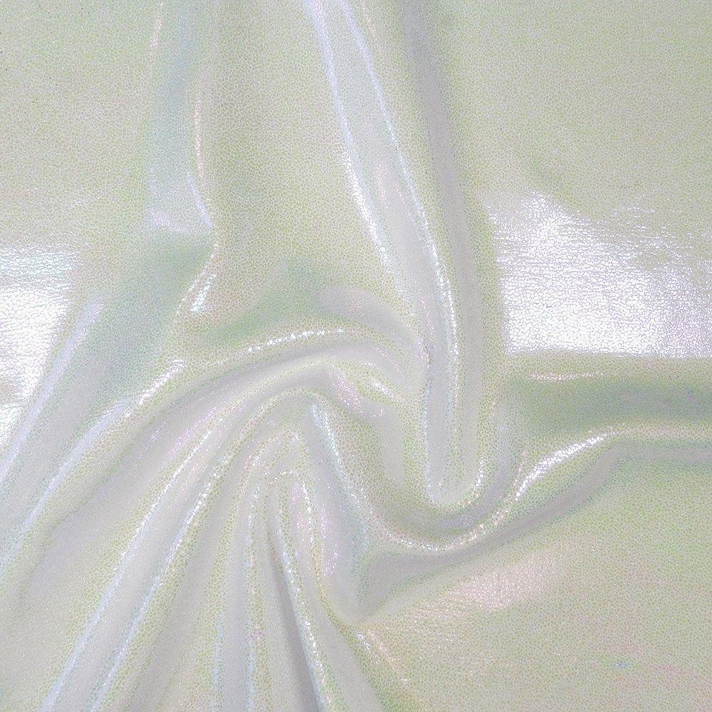 Pearl Lazer Glaze Foil On White Shiny Nylon Stretch Lycra