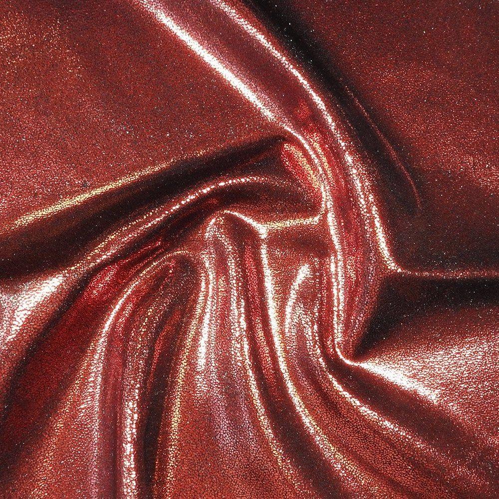 Red Glaze Foil On Black Shiny Nylon Stretch Lycra