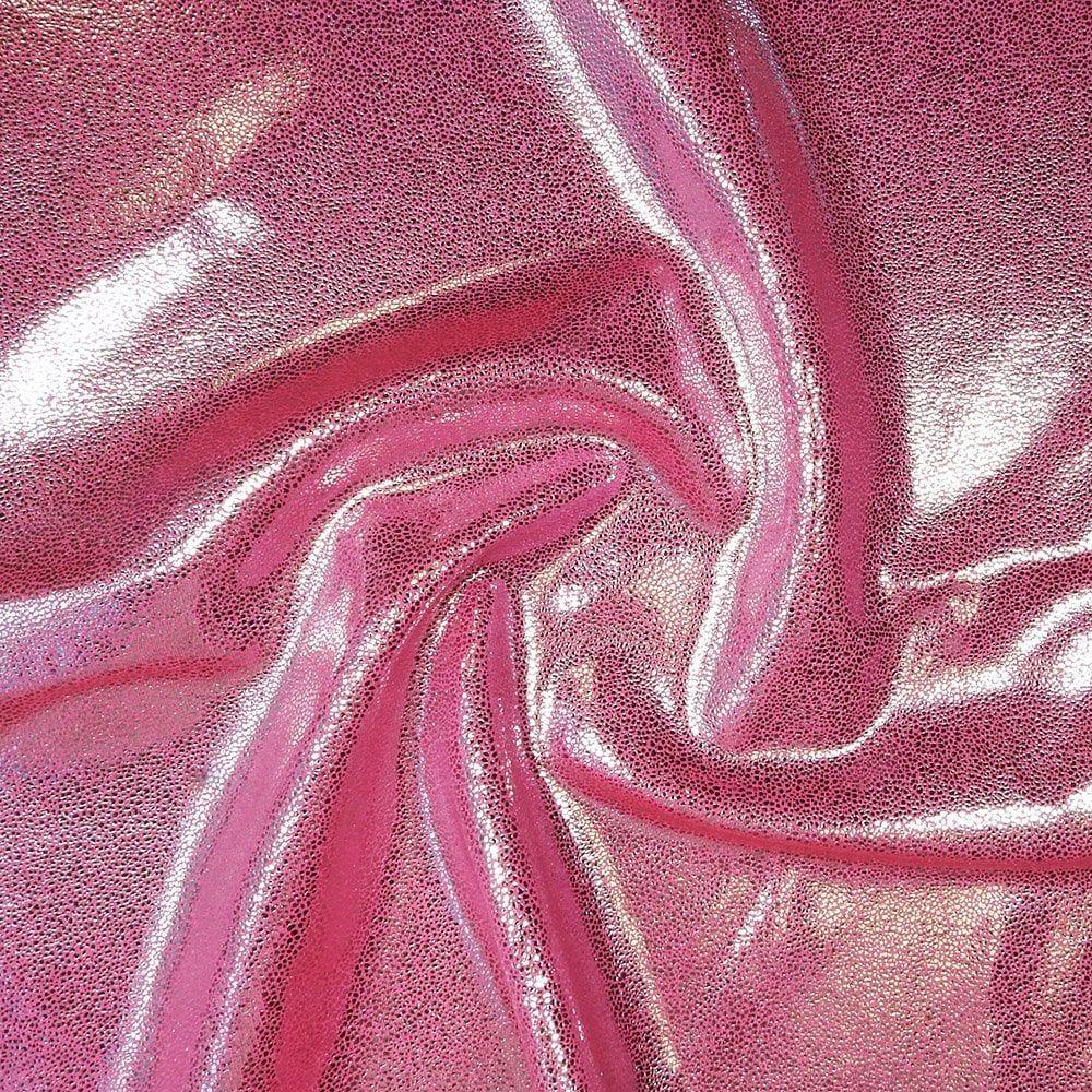Silver Glaze Foil On Flo Pink Shiny Nylon Stretch Lycra