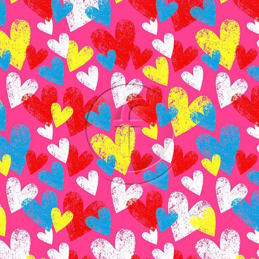 Textured Hearts Pink Multi - Printed Fabric