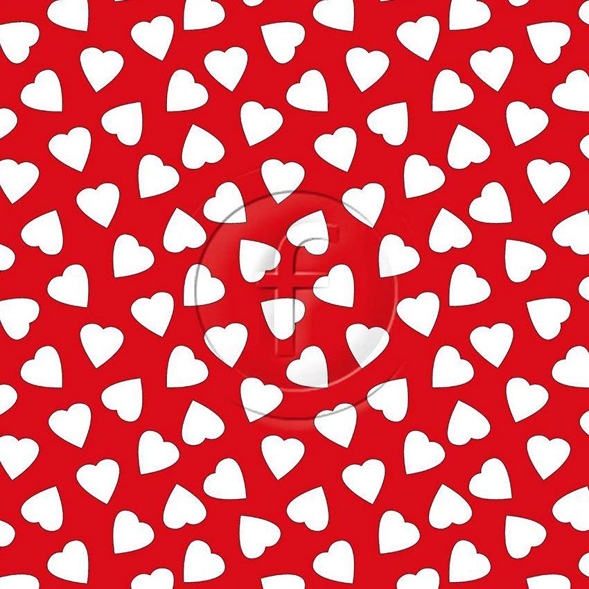 Love Hearts White On Red - Printed Fabric