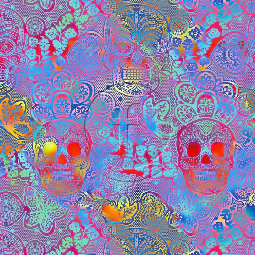 Skull Lace Rainbow - Printed Fabric