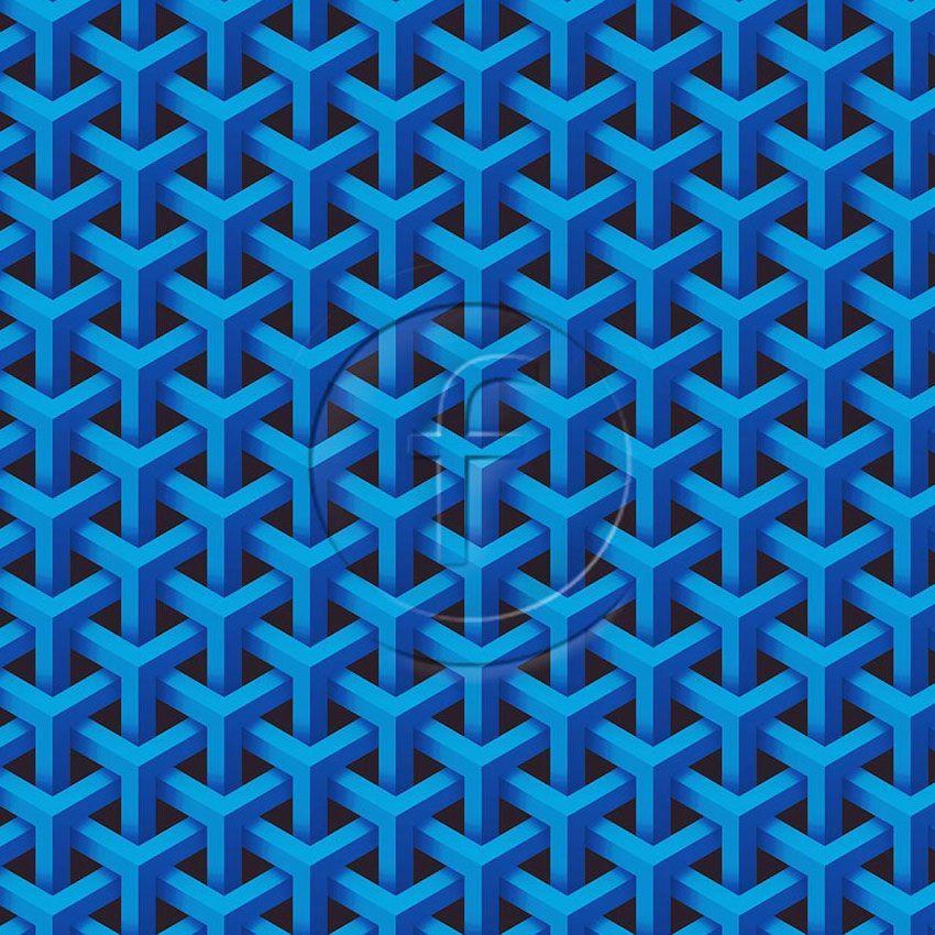 3D Geo Blue Black - Printed Fabric