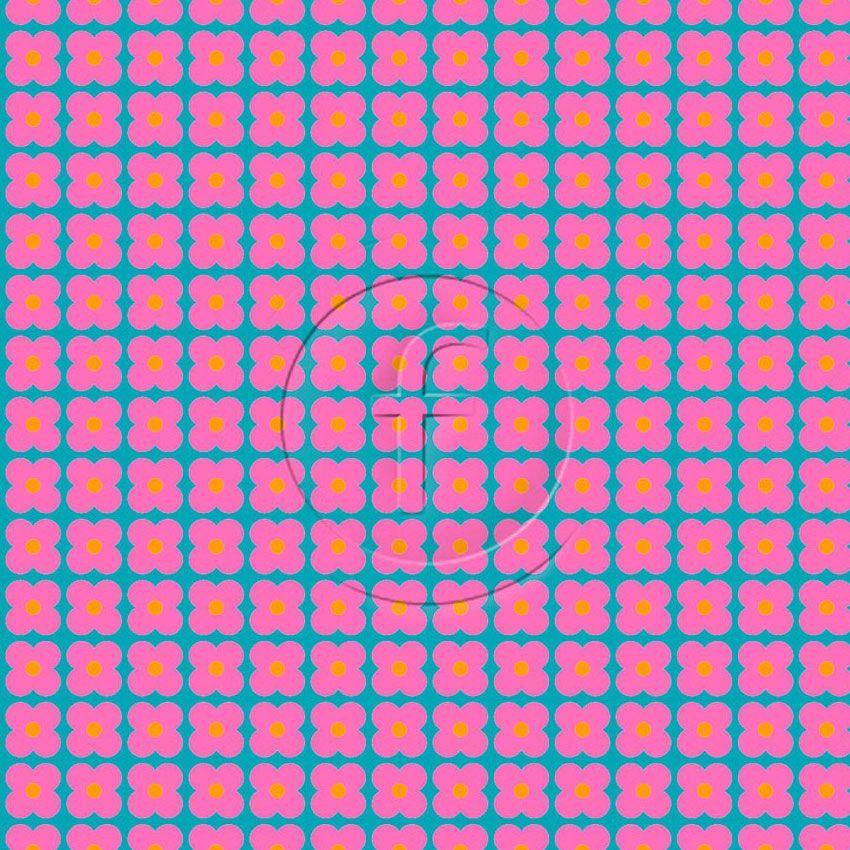 Fluorescent Groove Pink, Floral, Vintage Retro Printed Stretch Fabric