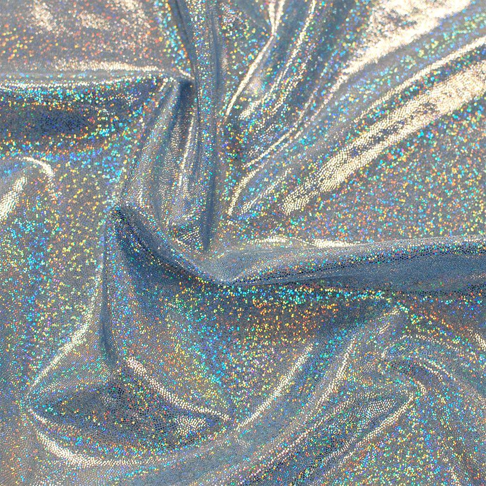 Frozen Hologram Foil Effect Shine Stretch Fabric (Silver/Pale Blue)
