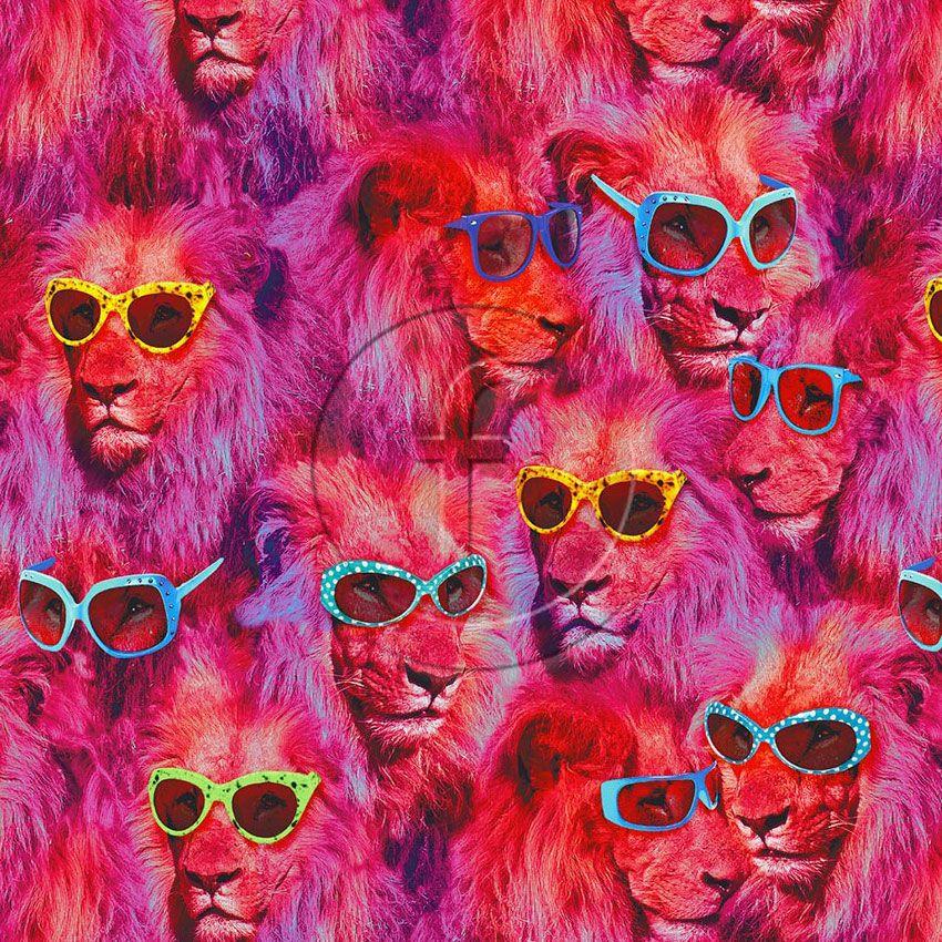 Lion Fest, Animal Printed Stretch Fabric: Pink