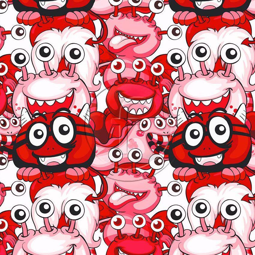 Little Monsters Red - Printed Fabric