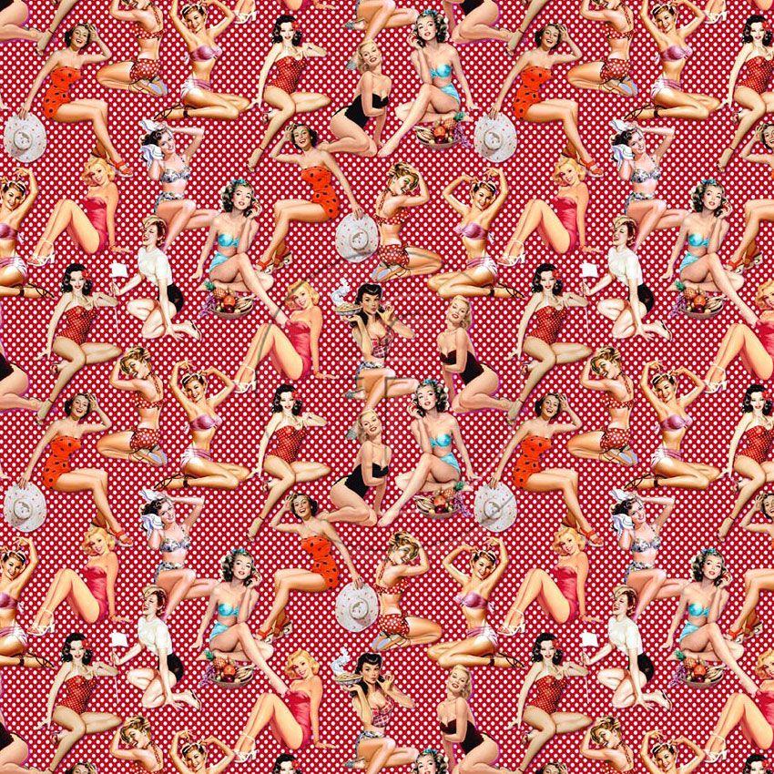 Pin Up Rouge Printed Stretch Fabric: Multicolour/Red